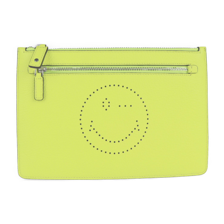  очень красивый товар Anya Hindmarch двойной Zip сумка смайлик ручная сумочка машина f neon желтый клатч [ подлинный товар гарантия ]