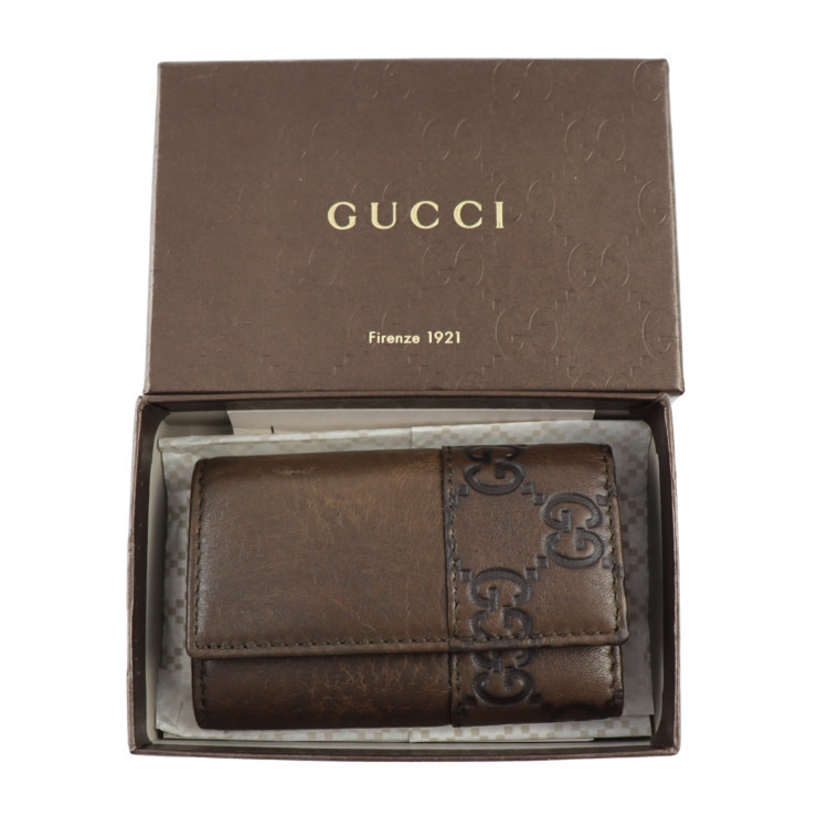 超美品 GUCCI グッチ グッチシマ 256433 キーケース レザー ブラウン系 シルバー金具 6連 【本物保証】_画像10