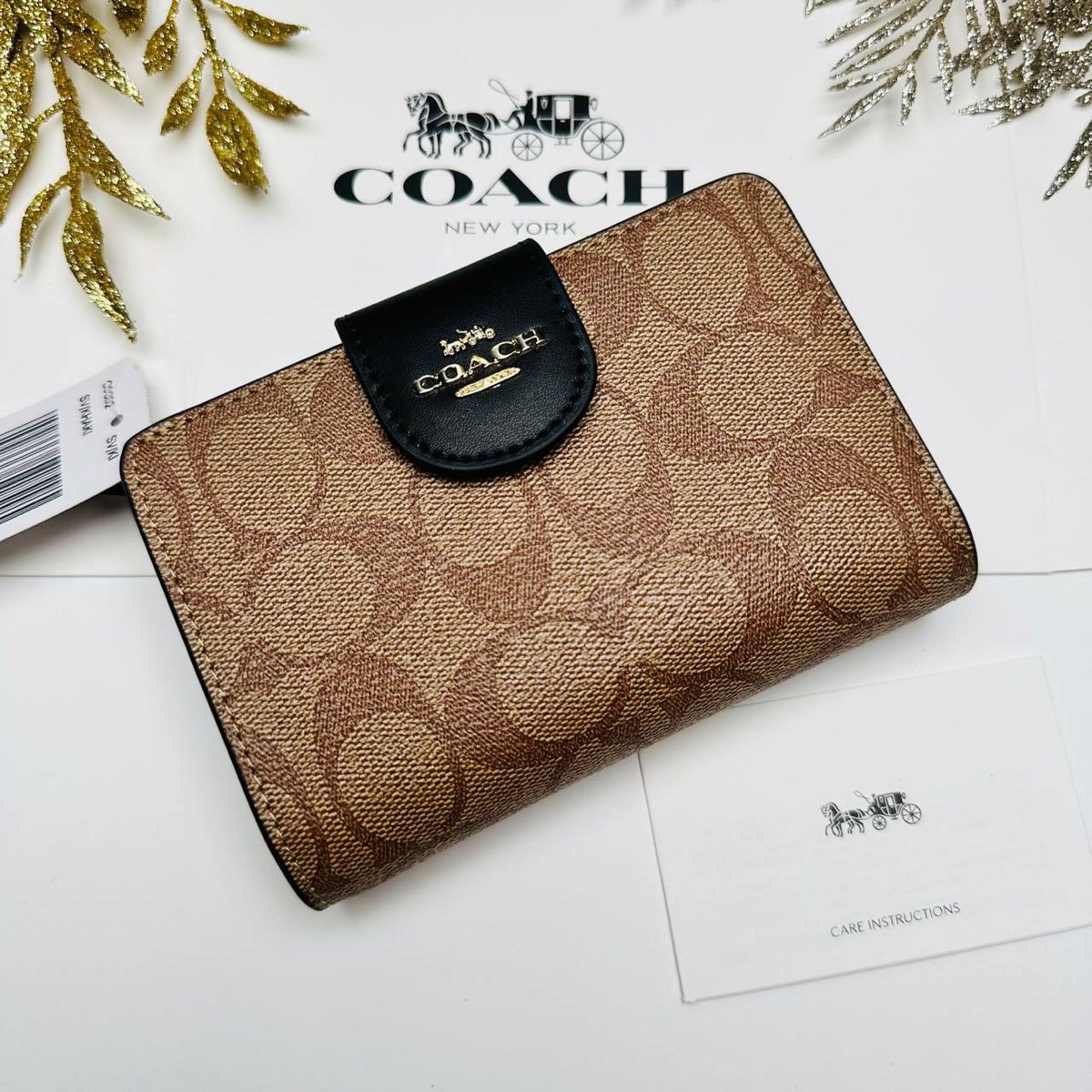 COACH コーチ 二つ折り財布 太ベルト ロゴ ダークブラウン