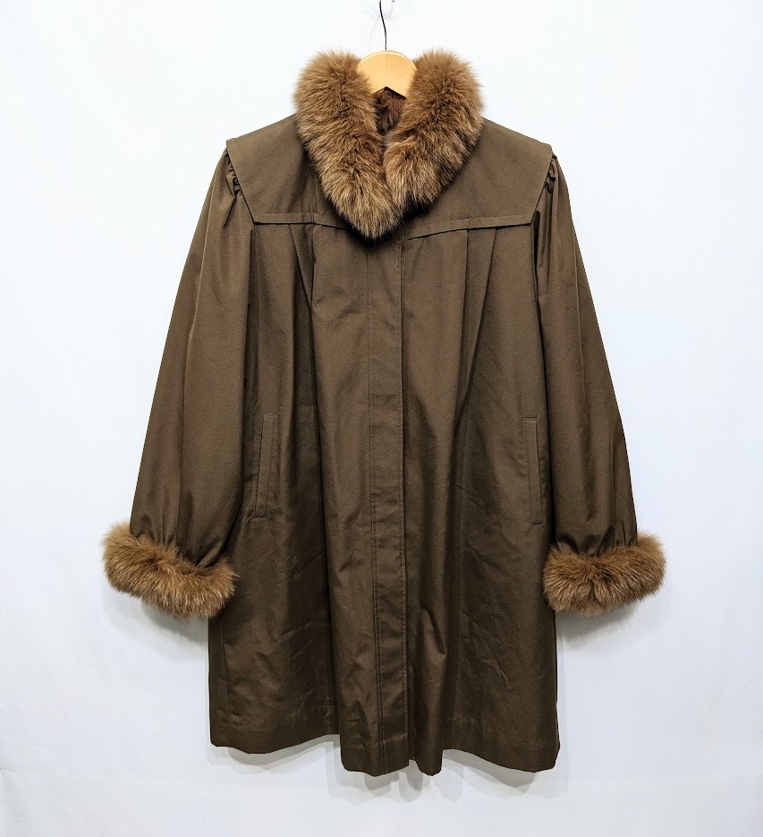 90s Partina TOKYO fur フェイクファー コート ファーライナー付 サイズL ブラウン系 日本製 OLD 古着