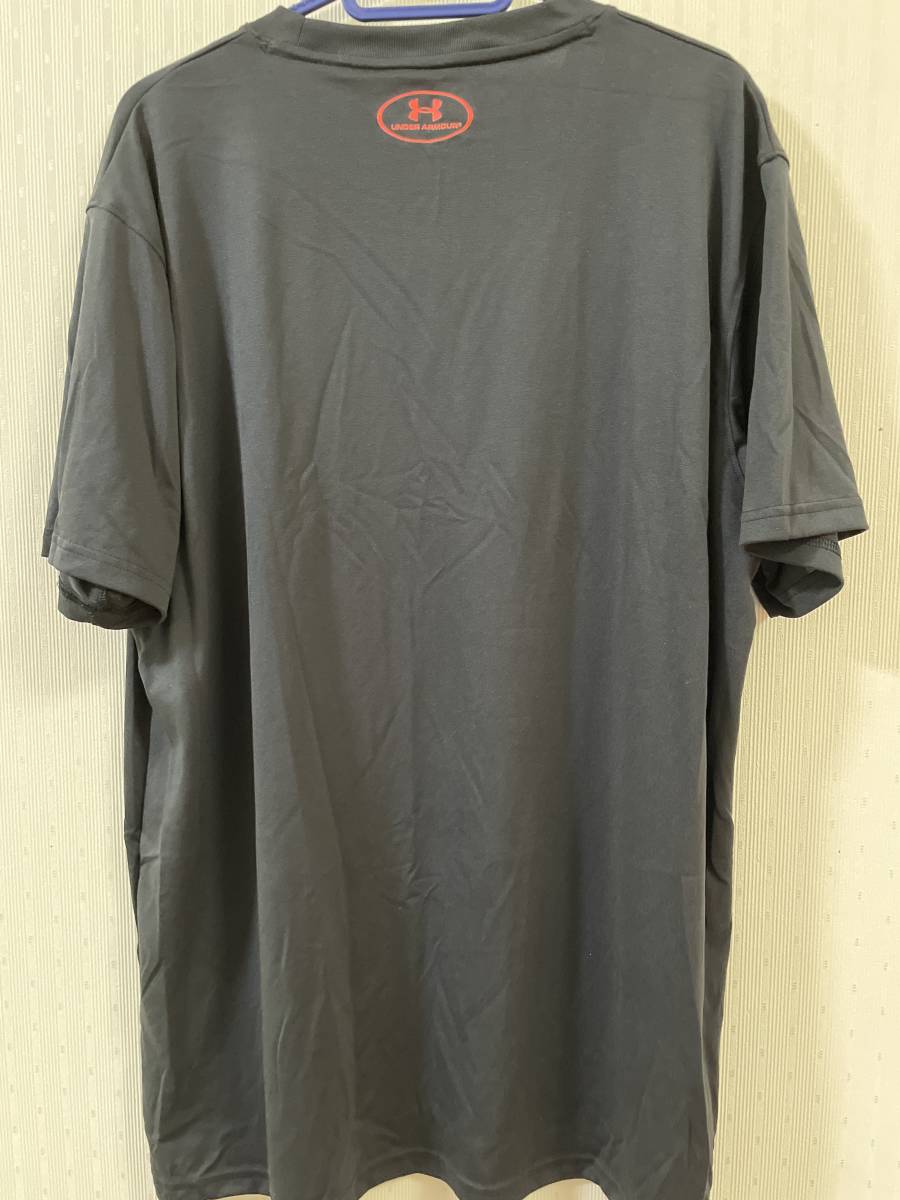 UNDER ARMOUR アンダーアーマー ロゴプリント 吸水速乾 ドライ Tシャツ 黒 半袖 XL 運動 サッカー 野球 新品 未使用 即決時送料無料_画像2