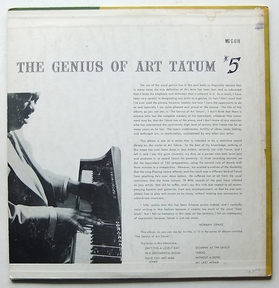 ◆ The Genius of ART TATUM #5 ◆ Clef MG C-618 (black:dg) ◆_画像2