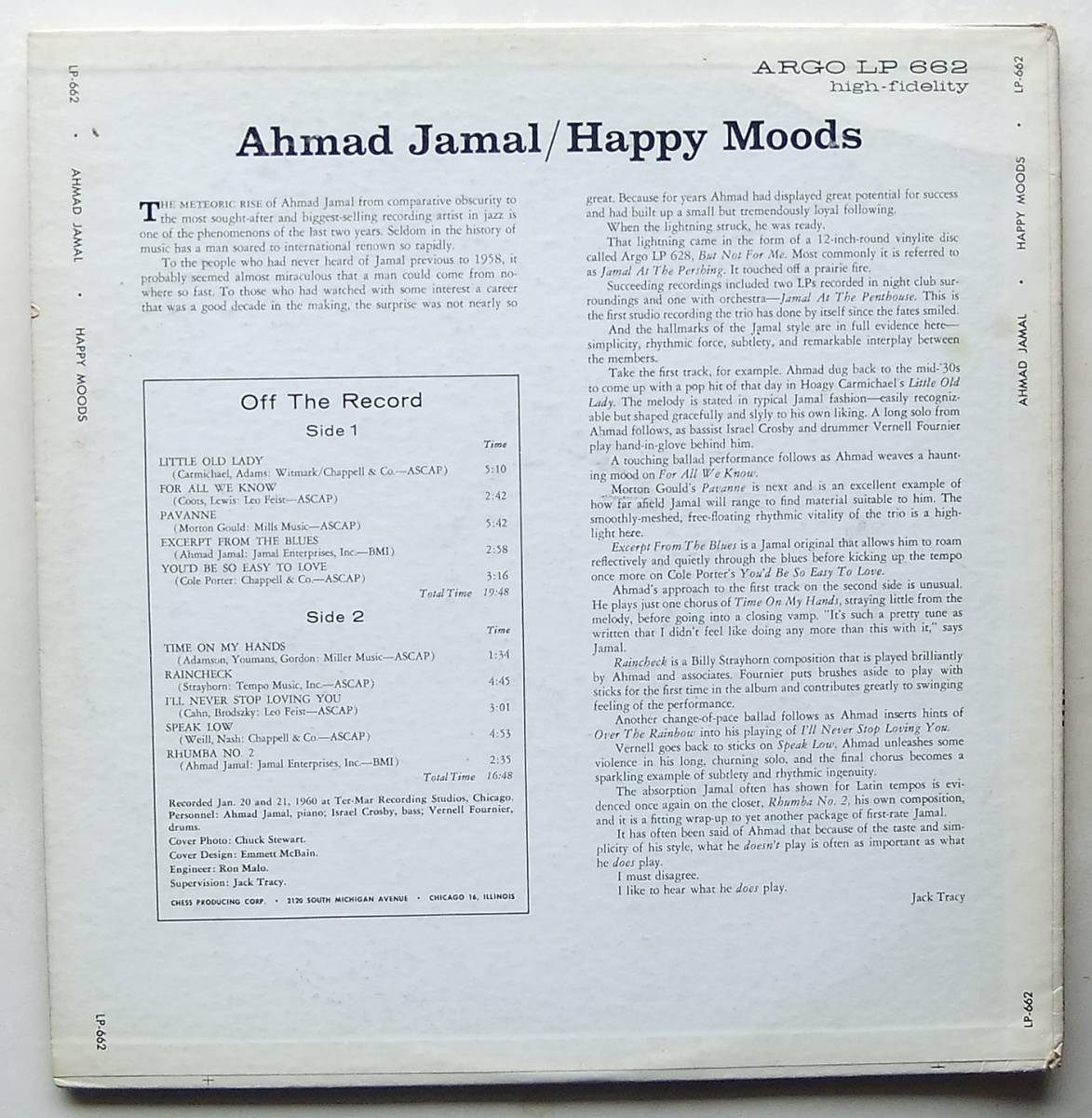 ◆ AHMAD JAMAL / Happy Moods ◆ Argo LP 662 (blue) ◆ Wの画像2