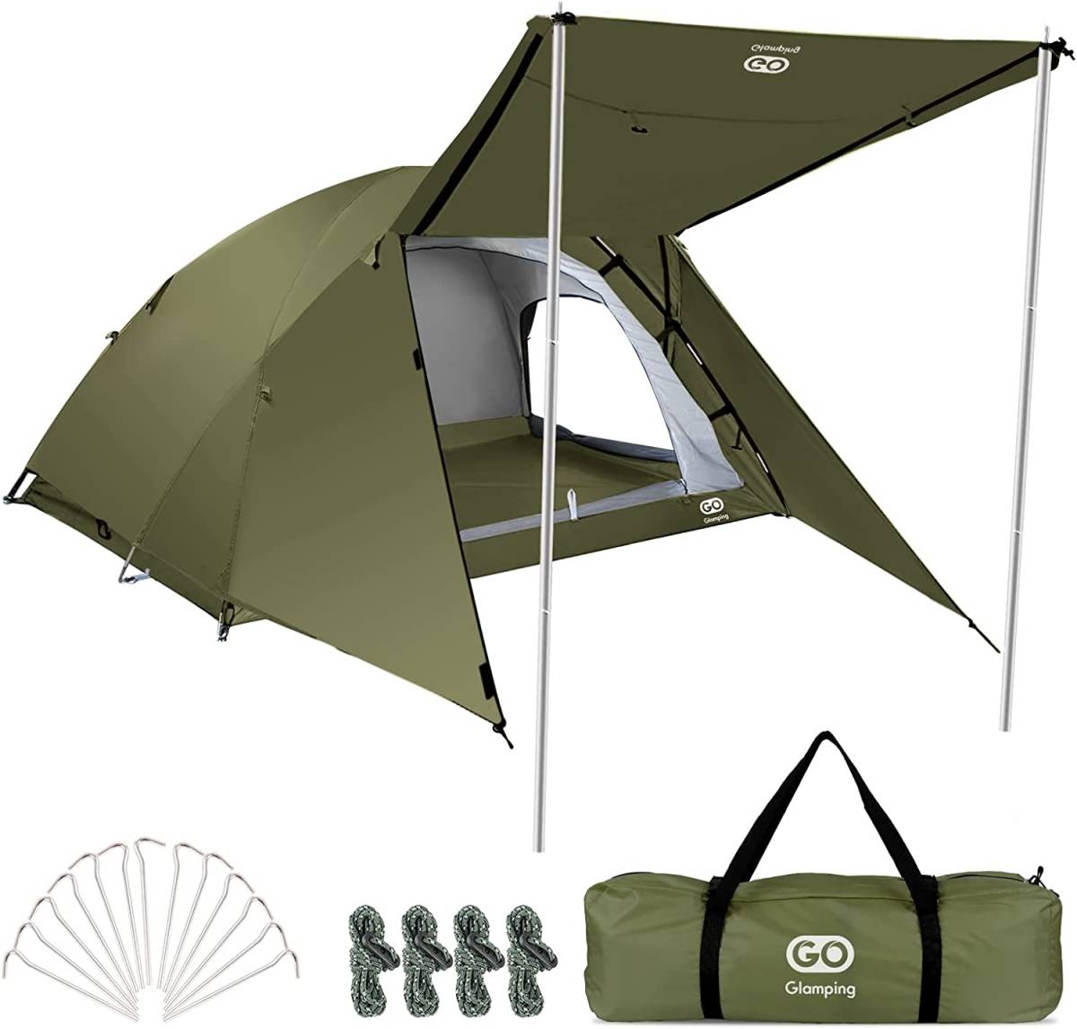 121401 1－2人用ツーリングドーム 二重層 前室 防風防水 耐水圧3000mm UVカット 通気性 キャンプテント フィールドキャンプドーム