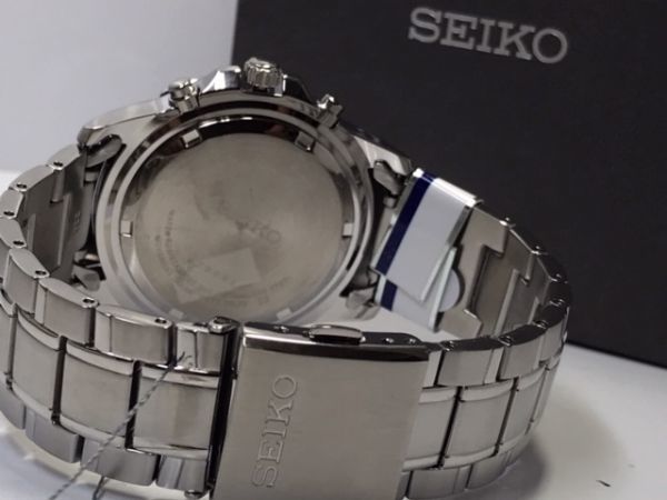  原文:新品セイコー SEIKO 正規品 ソーラー クロノグラフ 腕時計 10気圧防水 ブルー ステンレスベルト