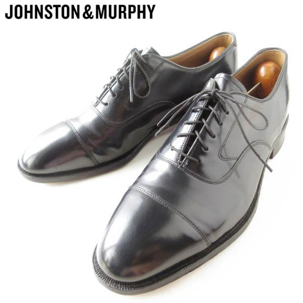 ジョンストン&マーフィー ストレートチップ 黒 9.5E 幅広27.5cm キャップトゥ ブラック ドレスシューズ D148-32-0048ZV