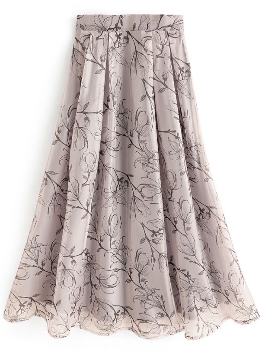 GRL グレイル スカート ロングスカート フレアスカート 花柄オーガンジーフレアスカート