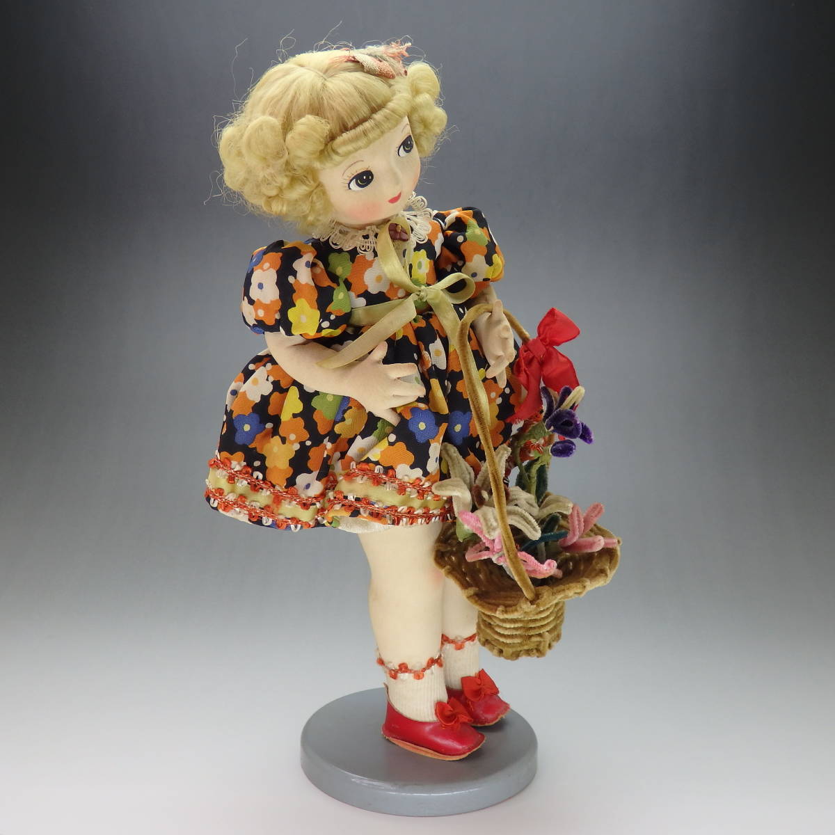 三越ドール　足太人形　花籠持った女の子　30.5cm　リラ人形　和製レンチドール　戦前　ビンテージ_画像5