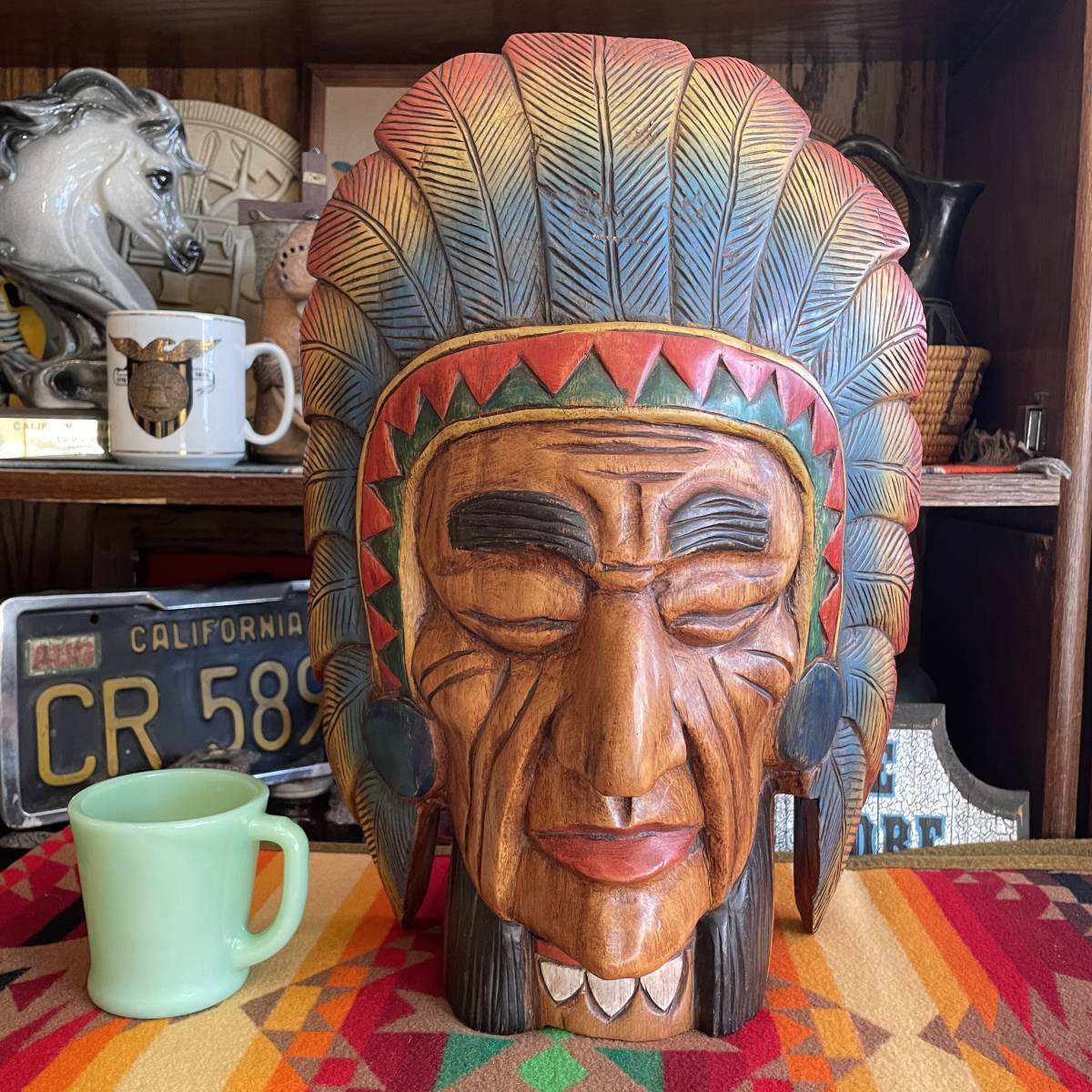 貴重巨大！60's〜70's BIGネイティブアメリカン　インディアン木彫り像　USAアンティーク 　ヴィンテージ雑貨/50'sナバホ族古着プエブロ_画像5