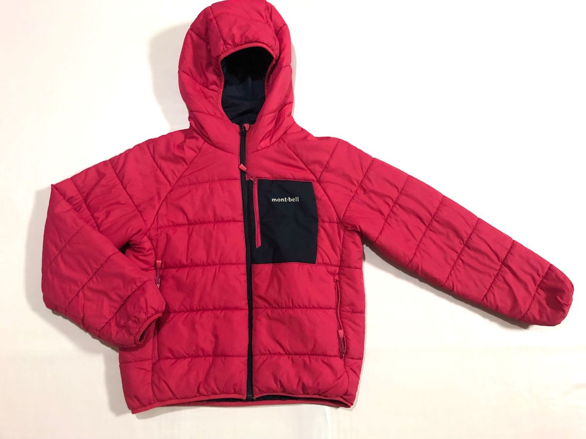 美品　150   mont-bell   モンベル   中綿ジャケット　リバーシブル　濃紺/赤に近いピンク