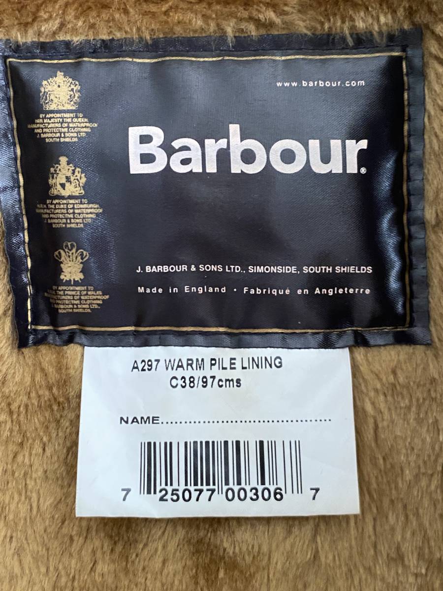 美品 Barbour A297 Warm Pile Lining (2000年代初期) C38 (バブアー ビンテージ パイルライニング インナー C38)＊英国製_画像4