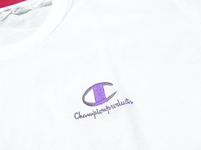 ☆チャンピオン Champion 日本製 レトロビンテージ Tシャツ 白L コットン50ポリ50 体操着ワンポイントの画像2