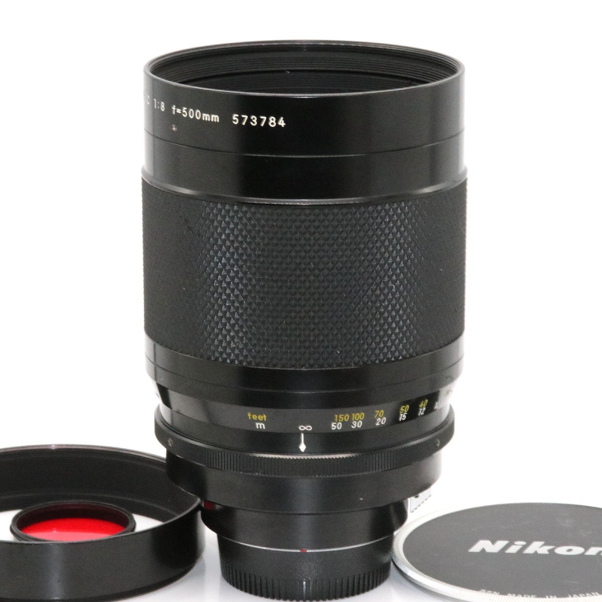 良品 Nikon Reflex-NIKKOR.C 500mm f8 ミラー テレフォト マニュアル オールドレンズ フード、REDリアフィルター付き_画像2