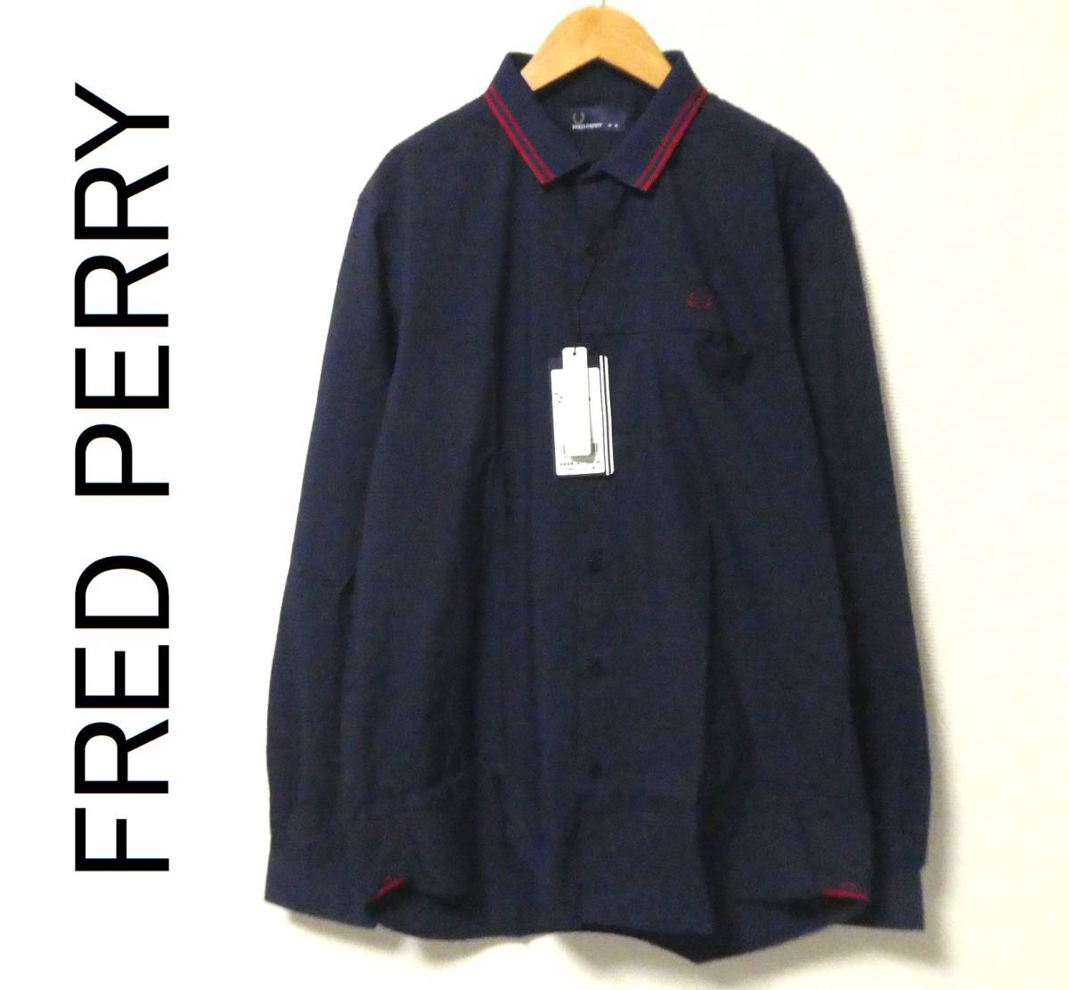 正規品 新品 Fred Perry フレッドペリー F4403 COLLAR RIB SHIRT カラーリブシャツ 長袖 月桂樹刺繍 ロゴ刺繍 S 紺 ネイビー_画像1