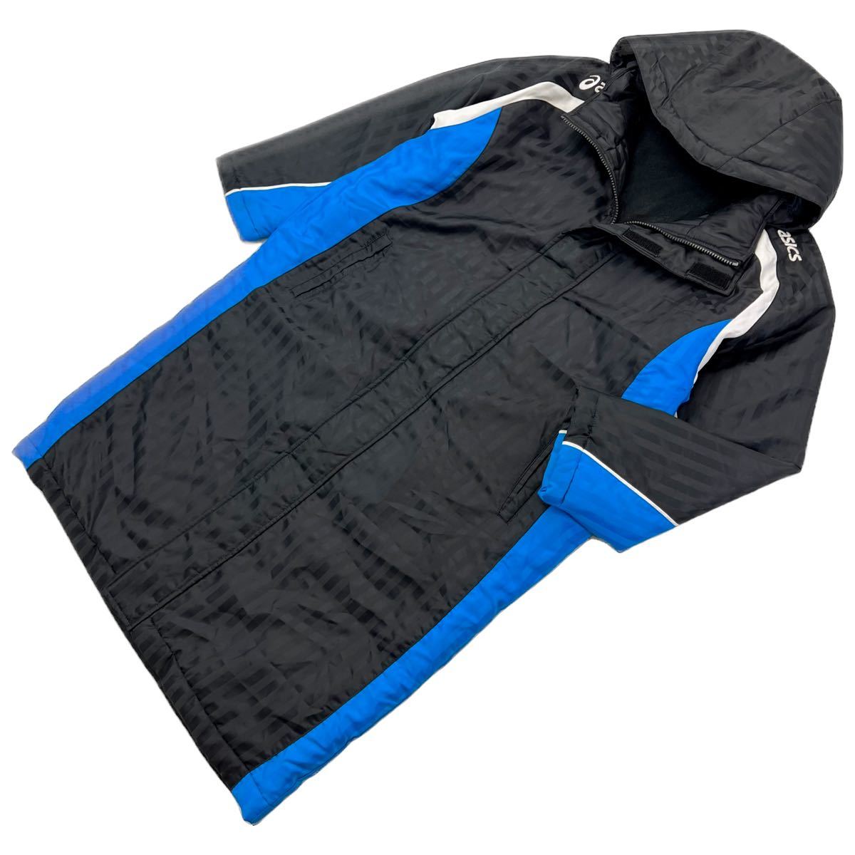 asics * bench coat Kids 160 man . protection against cold long jacket black blue autumn winter field sport training Asics #S2718