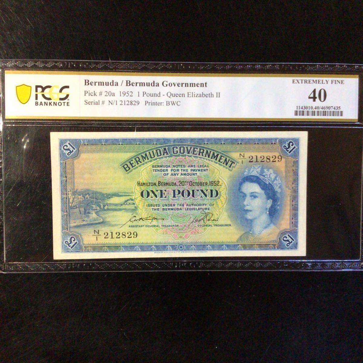 World Banknote Grading BERMUDA《Bermuda Government》1 Pound【1952】『PCGS Grading Extremely Fine 40』