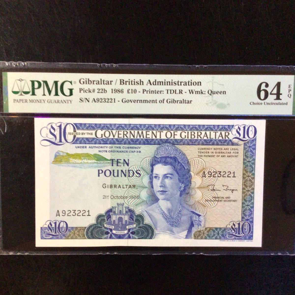 2022新入荷 Choice Grading Pounds【1986】『PMG Administration》10 GIBRALTAR《British Grading Banknote World Uncirculated EPQ』 64 世界