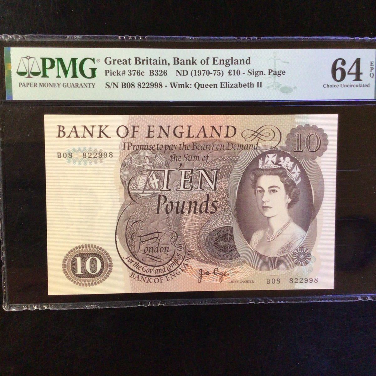 World Banknote Grading GREAT BRITAIN《Bank of England》10 Pounds【1970-75】『PMG Grading Choice Uncirculated 64 EPQ』.