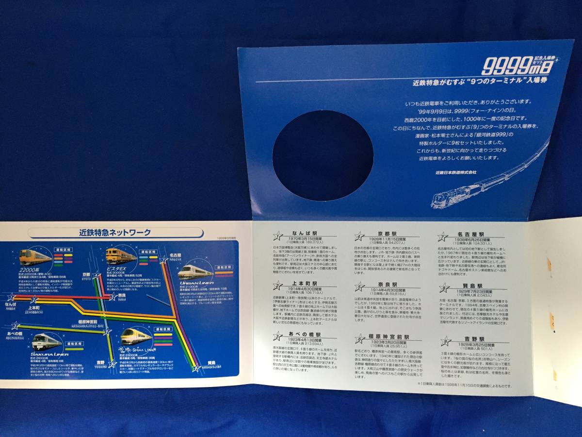 CM1115p●近鉄 「9999の日 記念入場券」 銀河鉄道999 「1234の日記念入場券」 宇宙戦艦ヤマト 2種セット 松本零士 平成_画像3