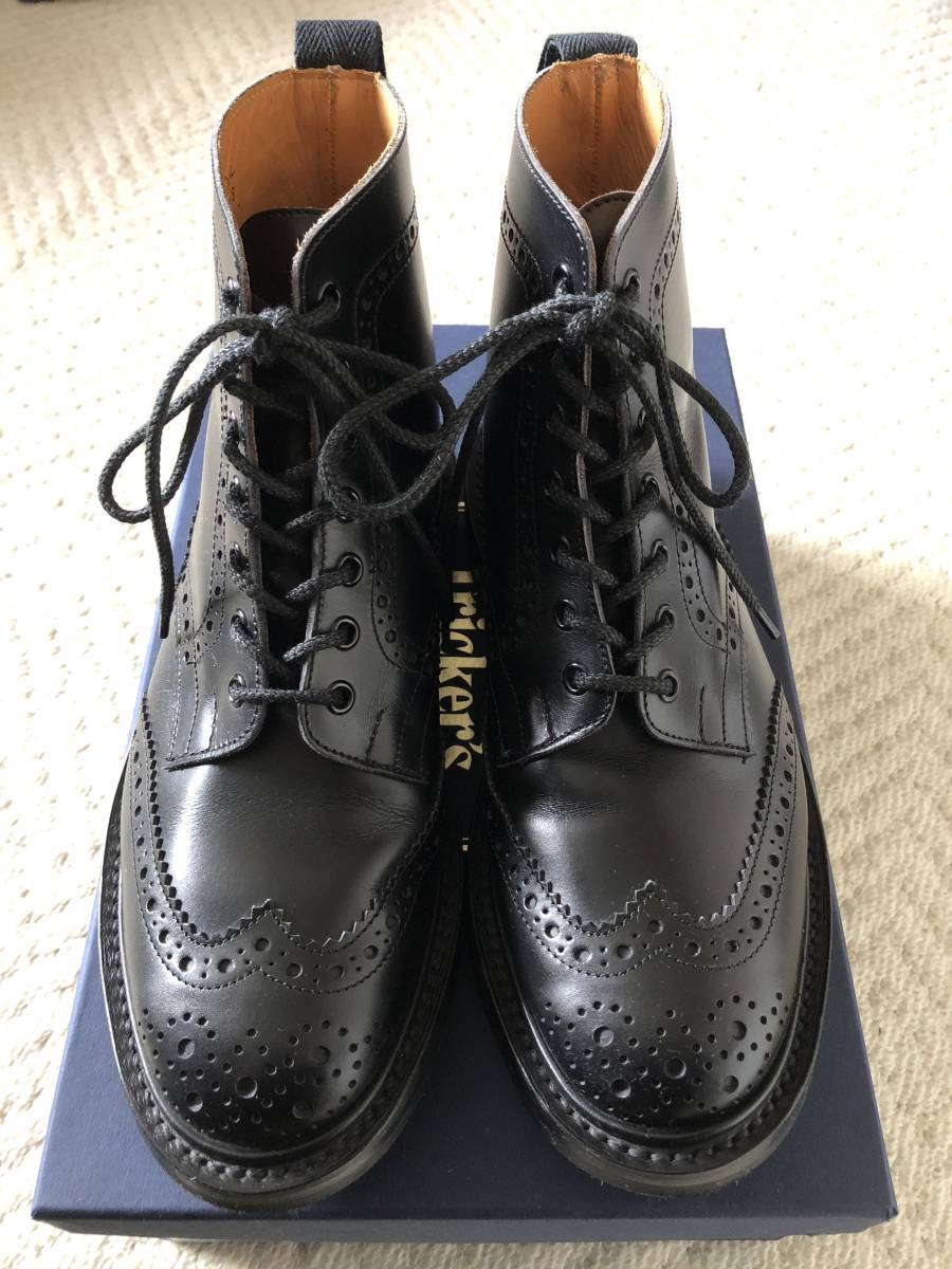 tricker's トリッカーズ 黒 malton 6.5 ウィングチップ メダリオン ブーツ m2508 6h_画像1