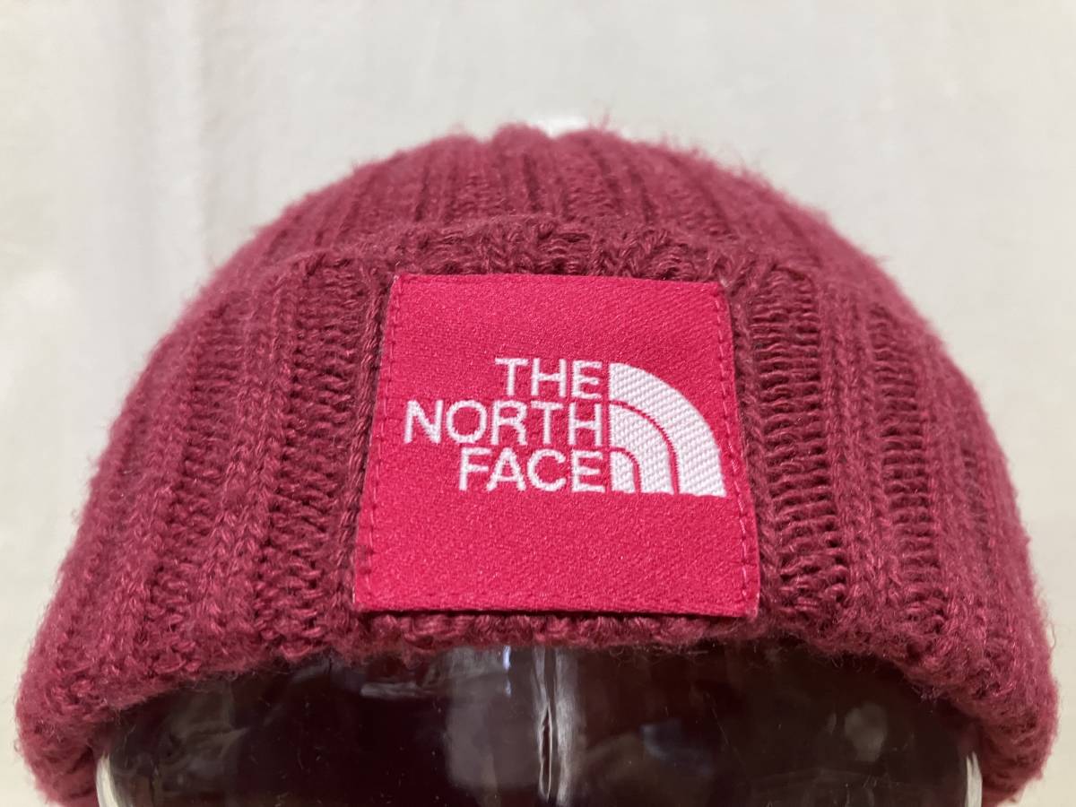 THE NORTH FACE ノースフェイス ニットキャップ/帽子 ボンボン付き 暗い赤ピンク系/白 中古品 MADE IN JAPAN 日本製_画像10