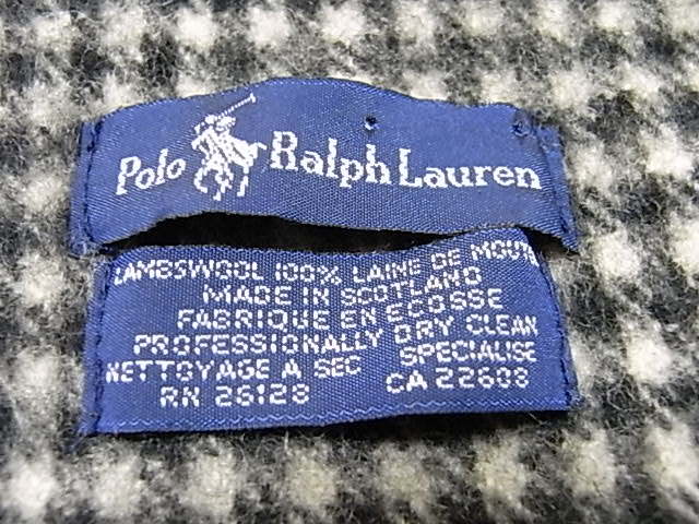 Polo Ralph Lauren ポロ ラルフローレン マフラー 白黒チェック 千鳥柄 中古品 スコットランド製_画像7