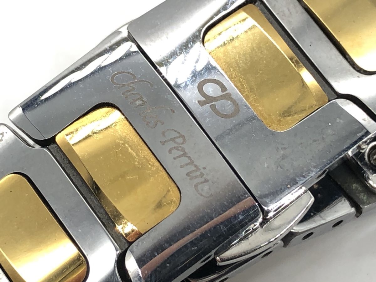 1203-506S⑨5292　腕時計 Charles Perrin シャルルペリン ES-6605M ラインストーン タングステン デイト ゴールド文字盤 クォーツ_画像6