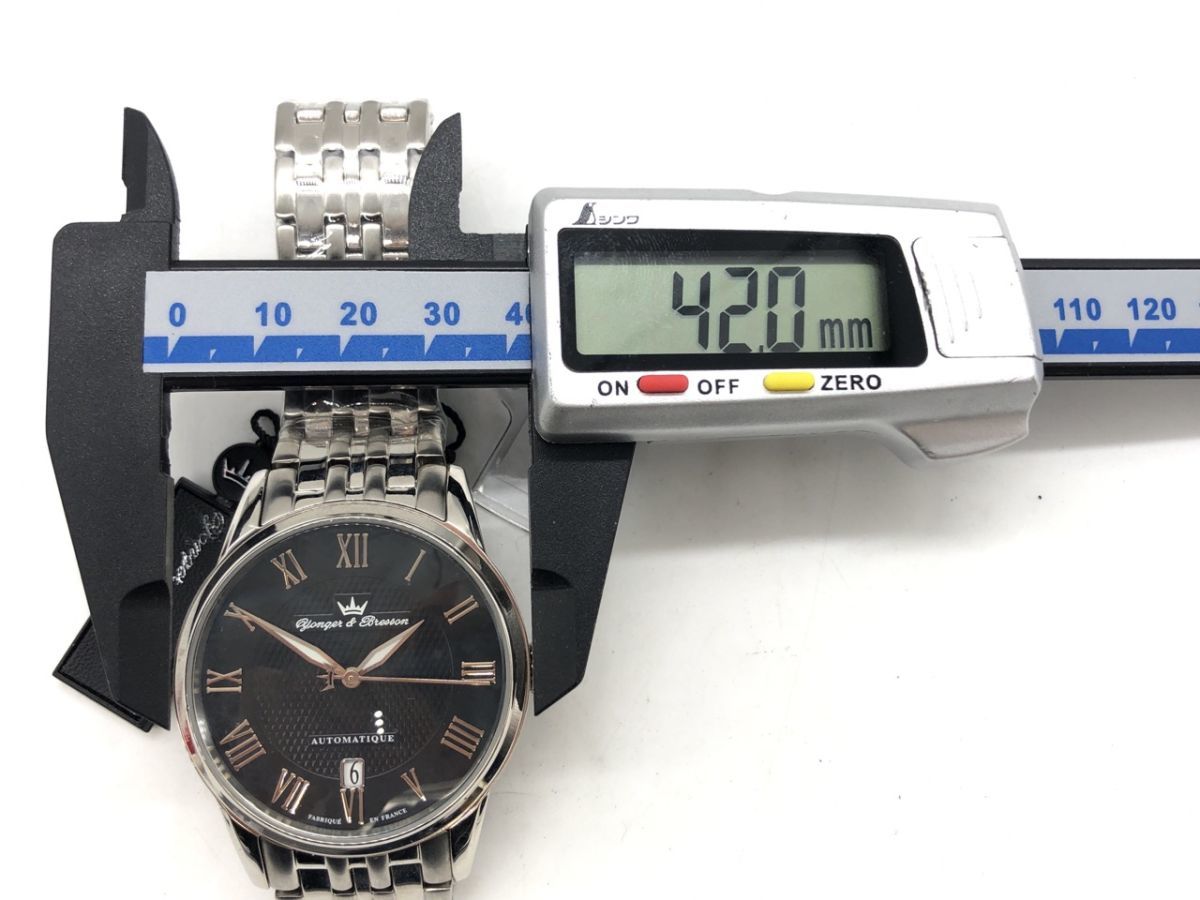 1204-528S⑨5353RP　腕時計 Yonger&Bresson ヨンガー&ブレッソン YBH8343-11 デイト 裏スケ 黒文字盤 自動巻き 美品_画像9