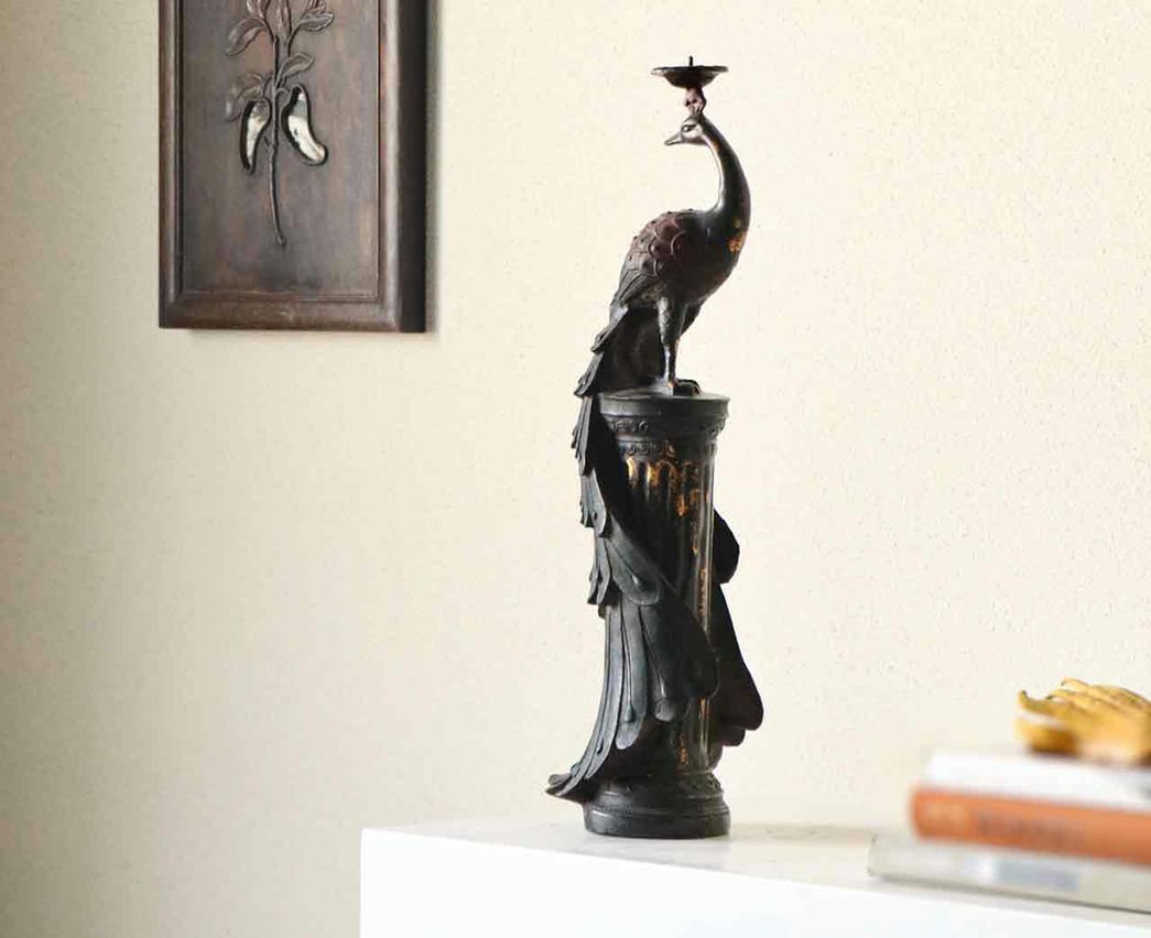 ◆羽彰・古美術◆A3835清時代 銅製 孔雀銅燭台 ・古賞物・時代物・古置物・古美術品・蒐集家放出