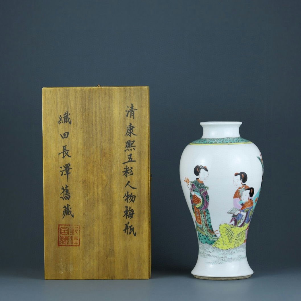 ◆羽彰・古美術◆A1230清康熙 五彩人物図梅瓶・古陶磁器・古置物・古賞物・時代物