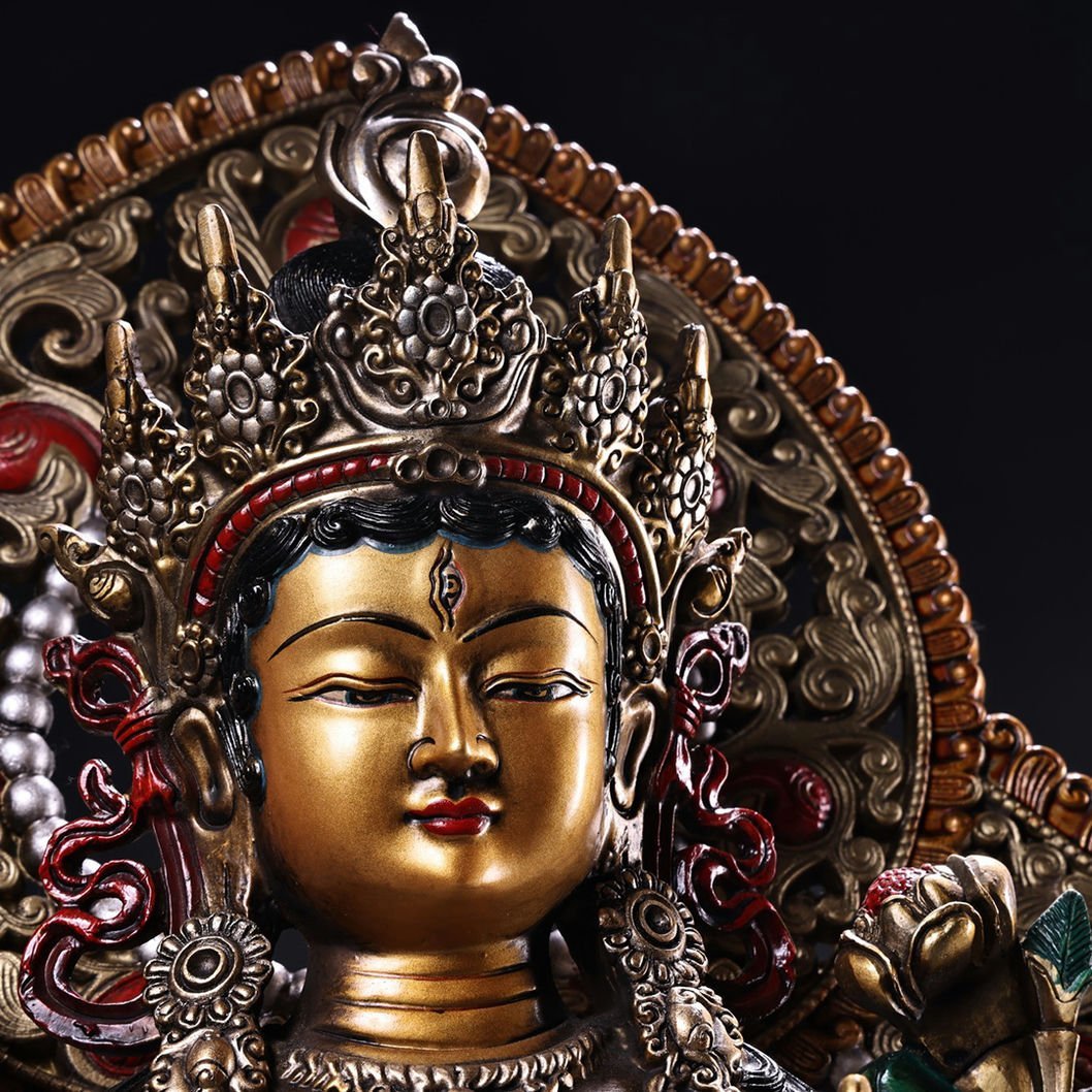 ◆羽彰・古美術◆A2268清時代 仏教古美術 チベット密教 銅製描金白度母仏像 細密造 寺院収蔵品_画像6