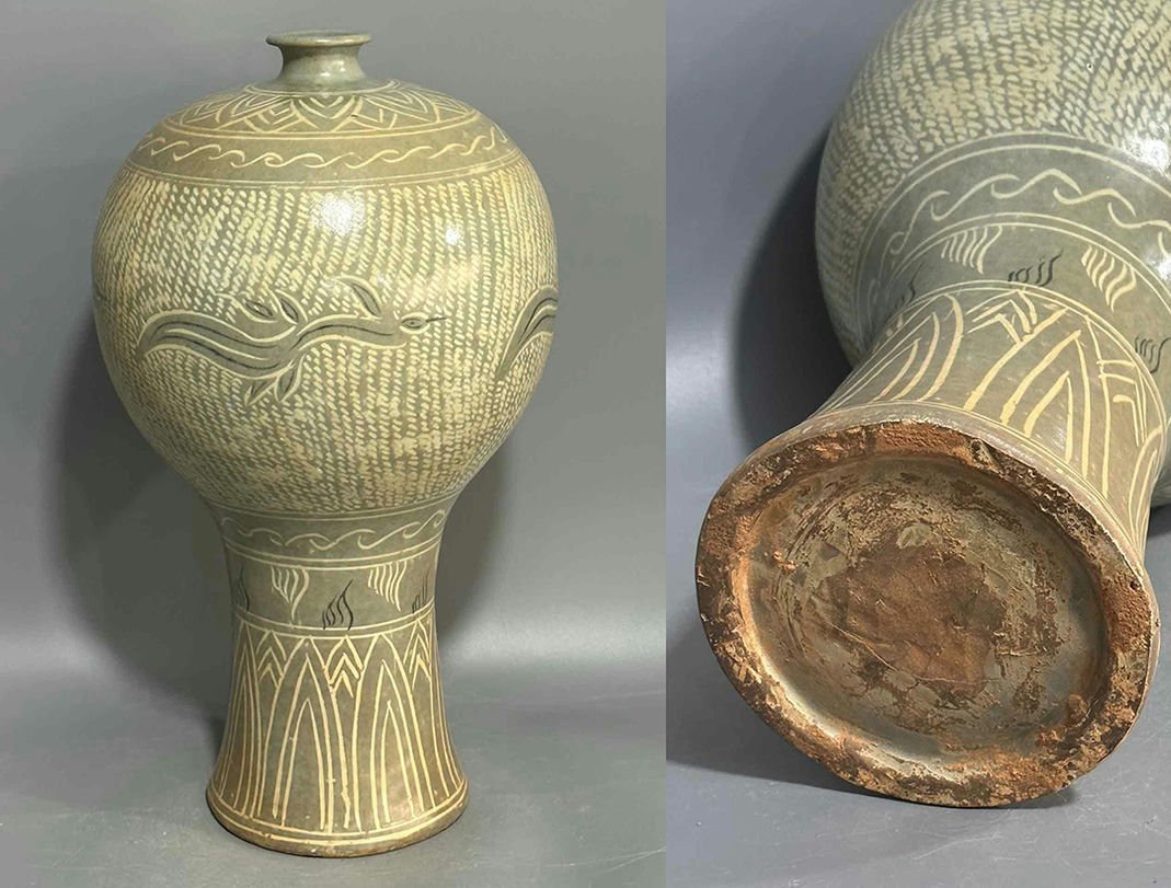 ◆羽彰・古美術◆A1672朝鮮珍品 朝鮮 高麗磁 朝鮮古陶磁器 古高麗 李朝時代 高麗粉青梅瓶