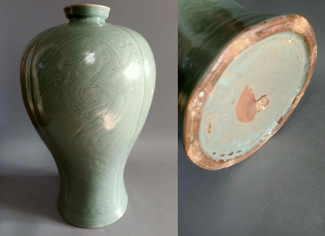 ◆羽彰・古美術◆A4079旧蔵朝鮮 高麗磁 朝鮮古陶磁器 古高麗 李朝時代 高麗青磁龍鳳梅瓶