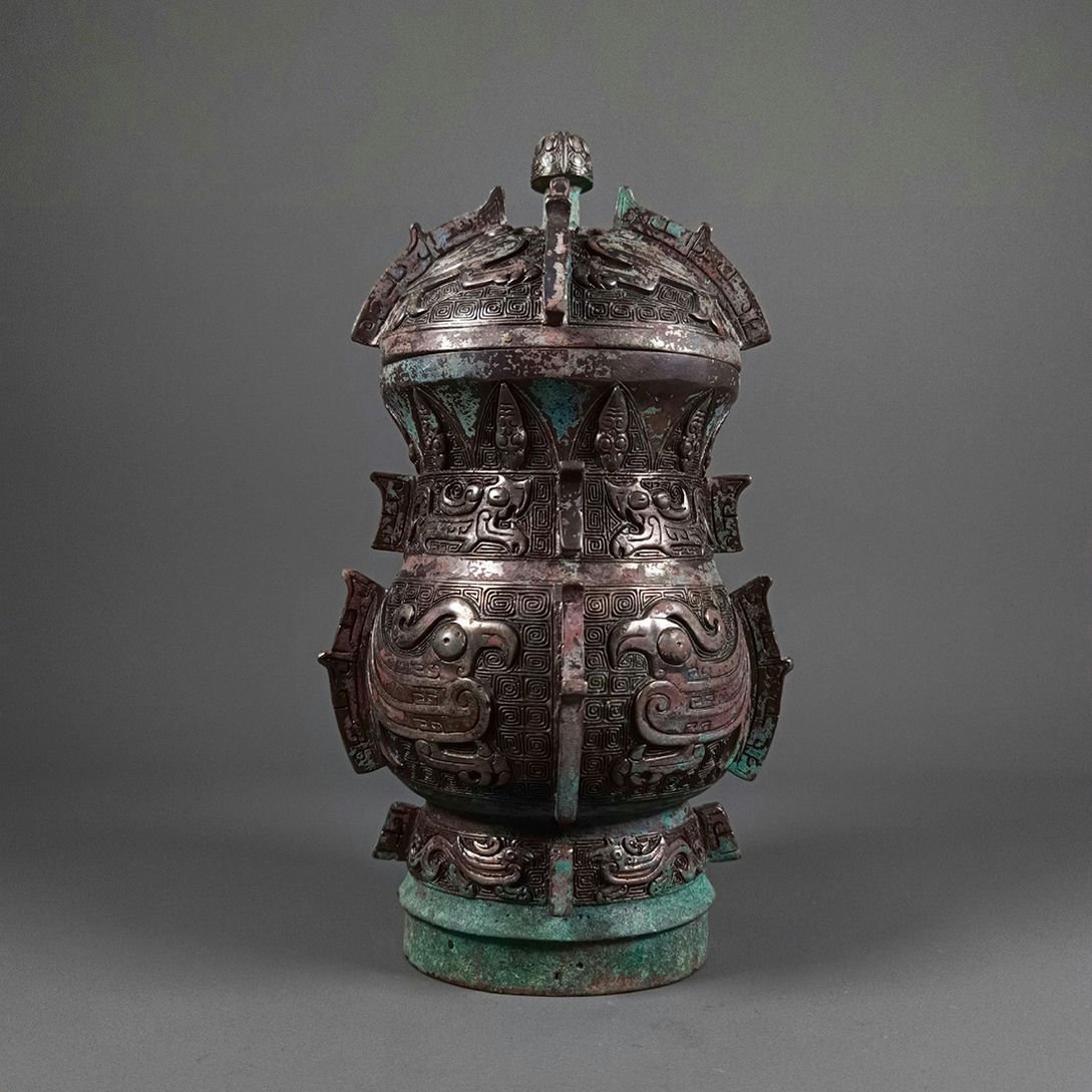 ◆羽彰・古美術◆A1436戦漢時代 青銅器 青銅罐罍罐鳥篆文・古置物・古賞物・時代物・古擺件
