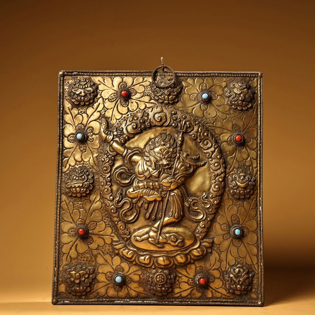 ◆羽彰・古美術◆A1719清時代 仏教古美術 チベット密教 銅製鏨刻塗金空行母壇城タンカ・仏像 細密造 寺院収蔵品