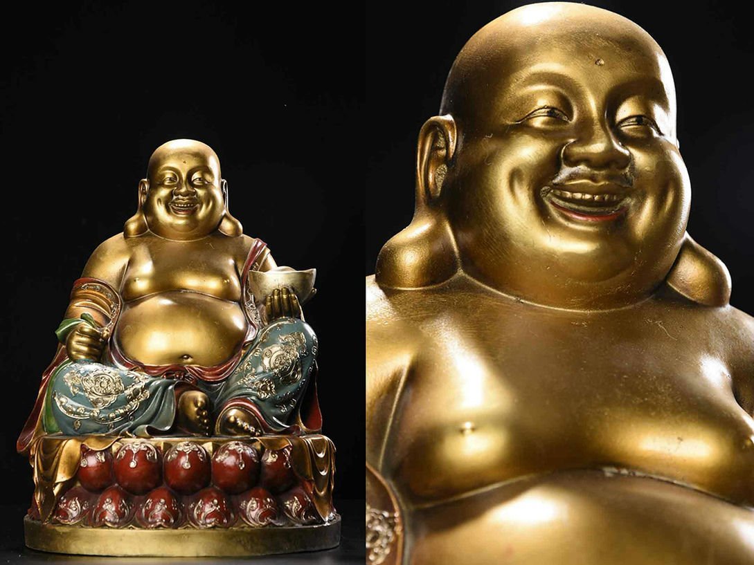 ◆羽彰・古美術◆A3614清時代 仏教古美術 チベット密教 銅彩絵弥勒菩薩造像 仏像 細密造 寺院収蔵品
