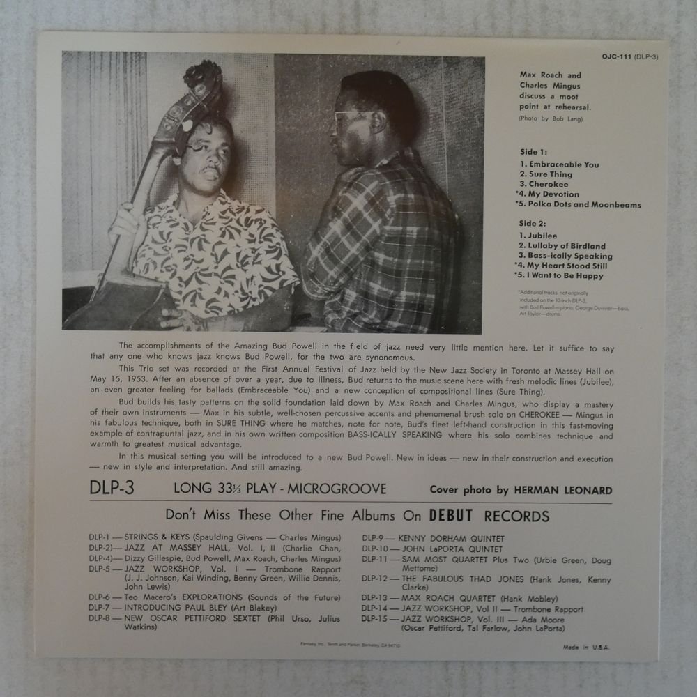 46052252;【US盤/OJC debut】Bud Powell Trio / Jazz At Massey Hall Volume Two_画像2