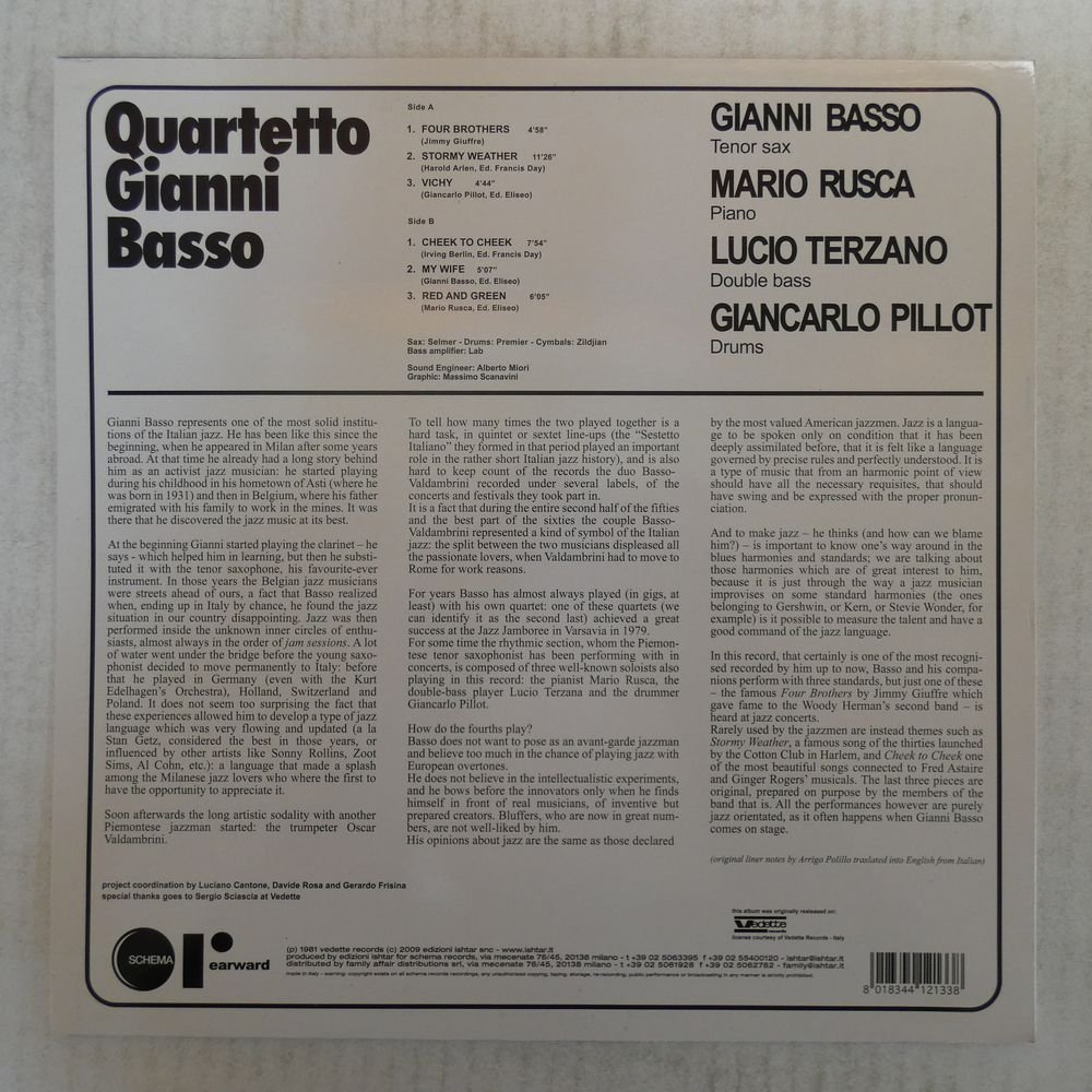 46052242;【Italy盤/Rearward】Quartetto Gianni Basso / S・T_画像2