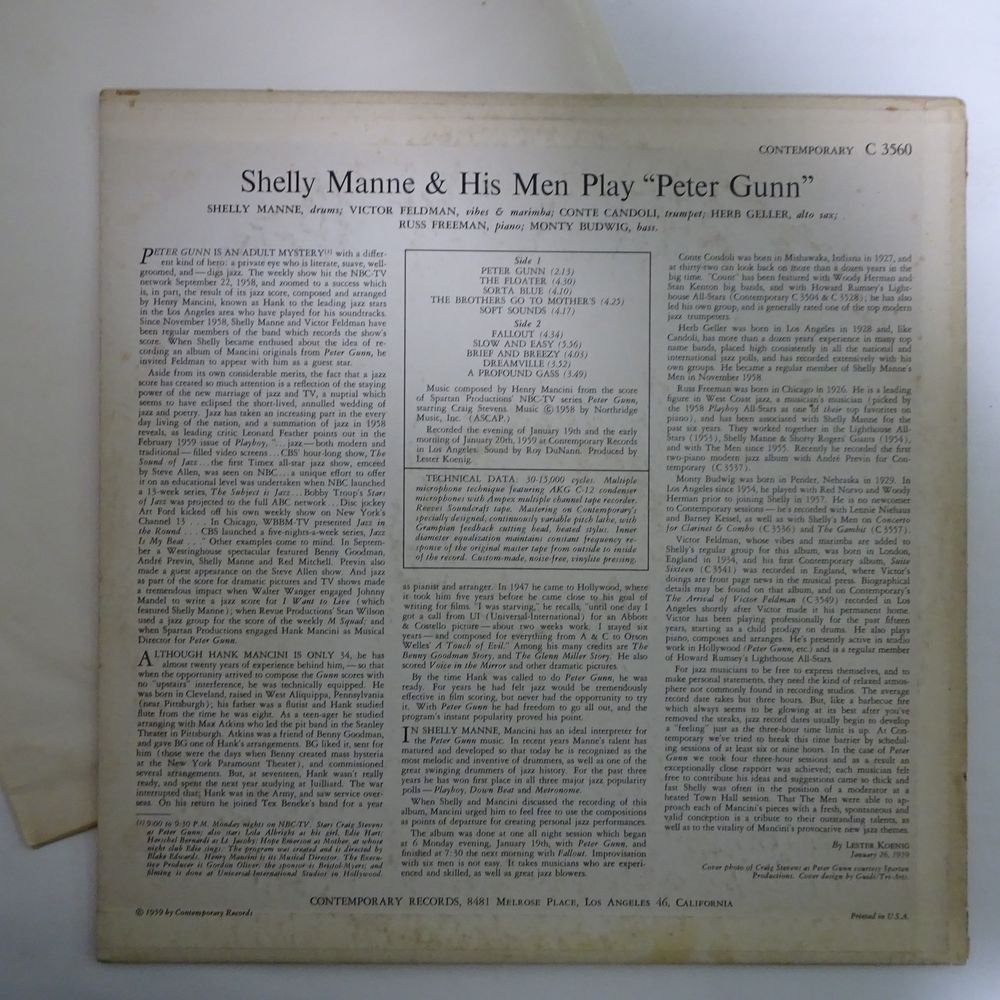 11176441;【US盤/Contemporary/?ラベル/MONO/DG】Shelly Manne & His Men / Play Peter Gunn_画像2