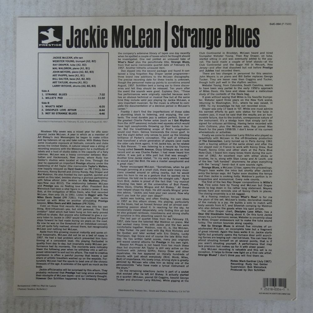 46053343;【US盤/OJC Prestige】Jackie McLean / Strange Blues_画像2