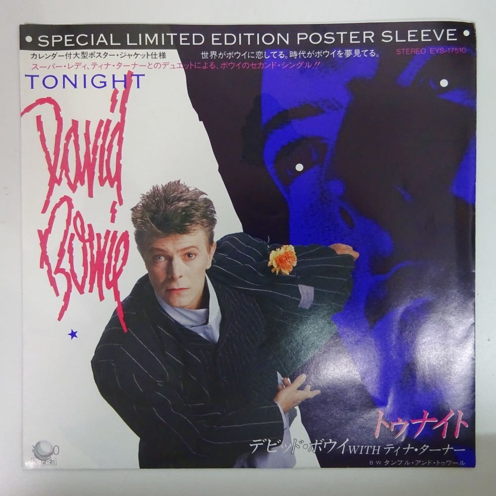 10017405;【国内盤/プロモ白ラベル/ポスタージャケ/7inch】David Bowie デビッド・ボウイ With ティナ・ターナー / Tonight トゥナイト_画像1