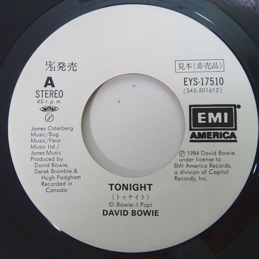 10017405;【国内盤/プロモ白ラベル/ポスタージャケ/7inch】David Bowie デビッド・ボウイ With ティナ・ターナー / Tonight トゥナイト_画像3
