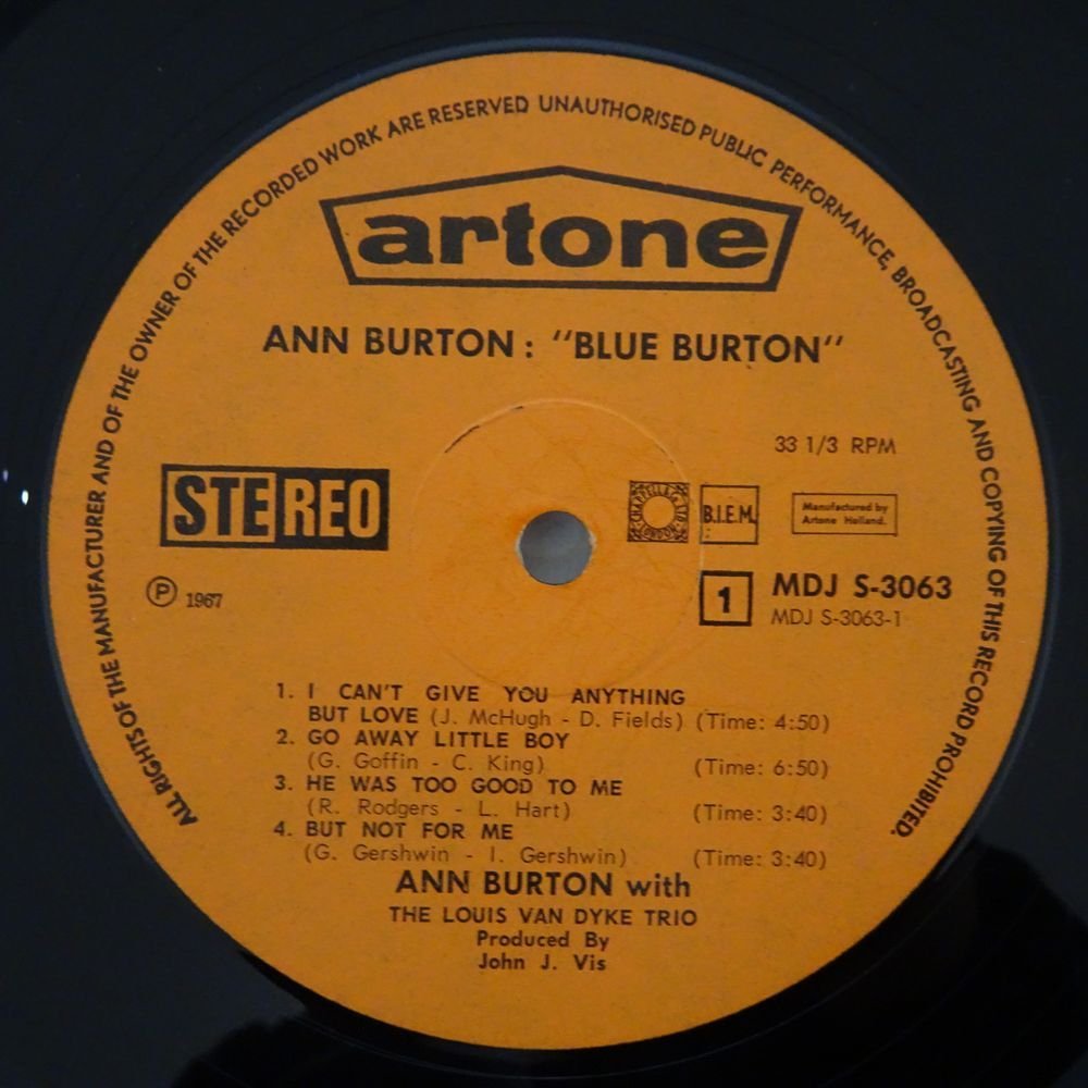 14027246;【Nertherland盤/artone/フリップバック】Ann Burton With The Louis Van Dyke Trio / Blue Burton_画像3