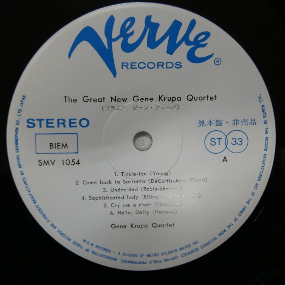 47044121;【国内盤/Verve/プロモ白ラベル/ペラジャケ】Gene Krupa Quartet / The Great New ドラム王ジーン・クルーパ_画像3