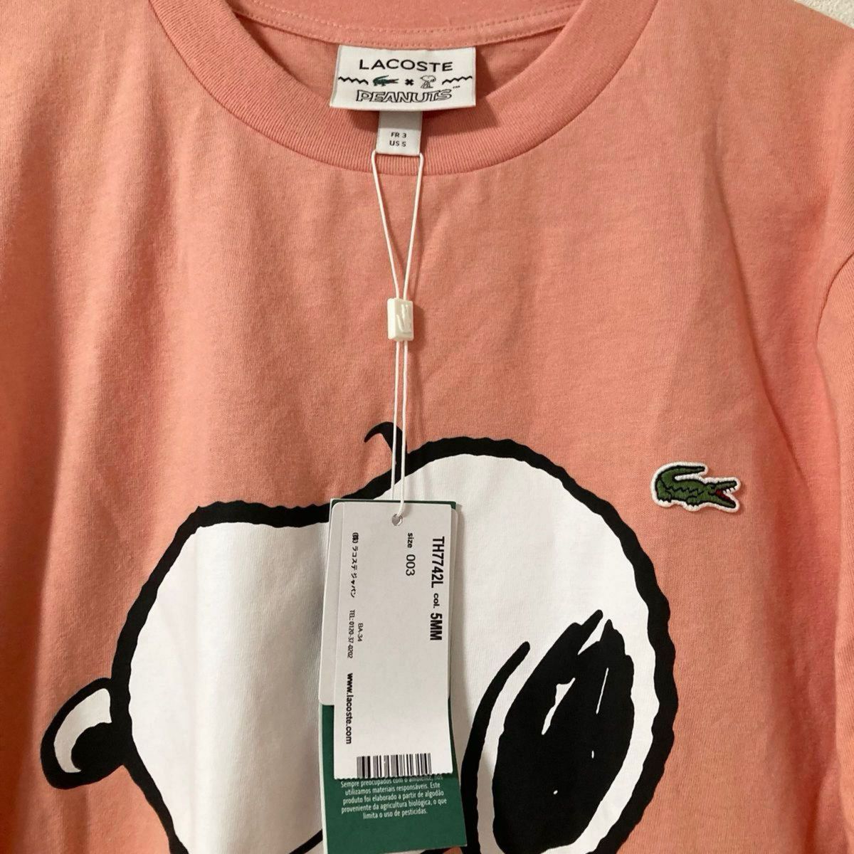 【タグ付き】LACOSTE X PEANUTS ラコステ×ピーナッツ　コラボ　スヌーピープリント　長袖ロングTシャツ　ロンT