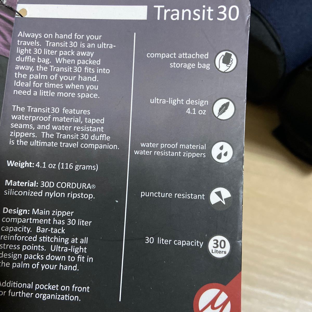 マタドール　30L packable TRANSIT 30 新品　ダッフルバック_画像3
