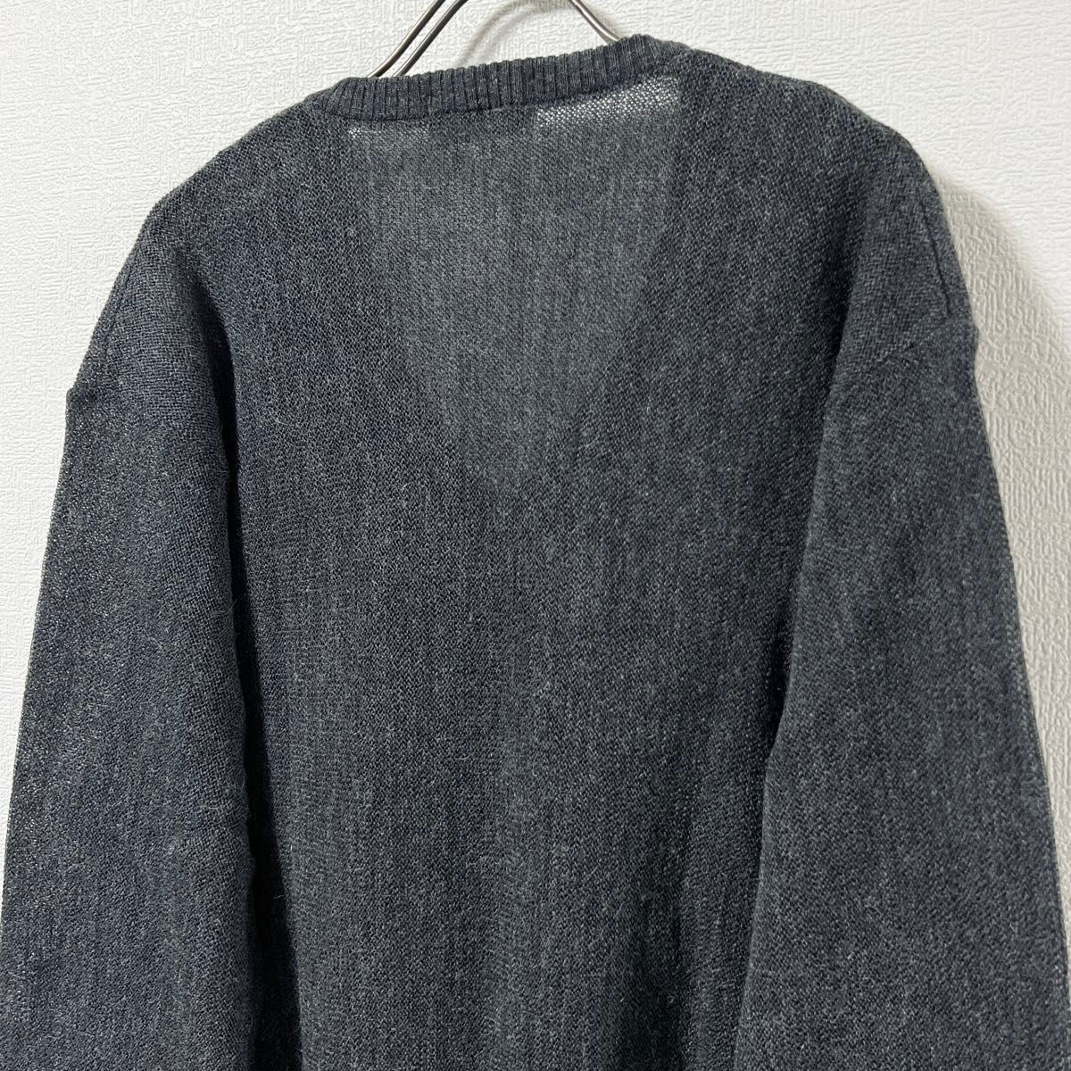 CROCODILE ニット 長袖 セーター 日本製 Ｖネック 刺繍ロゴ リブ グレー