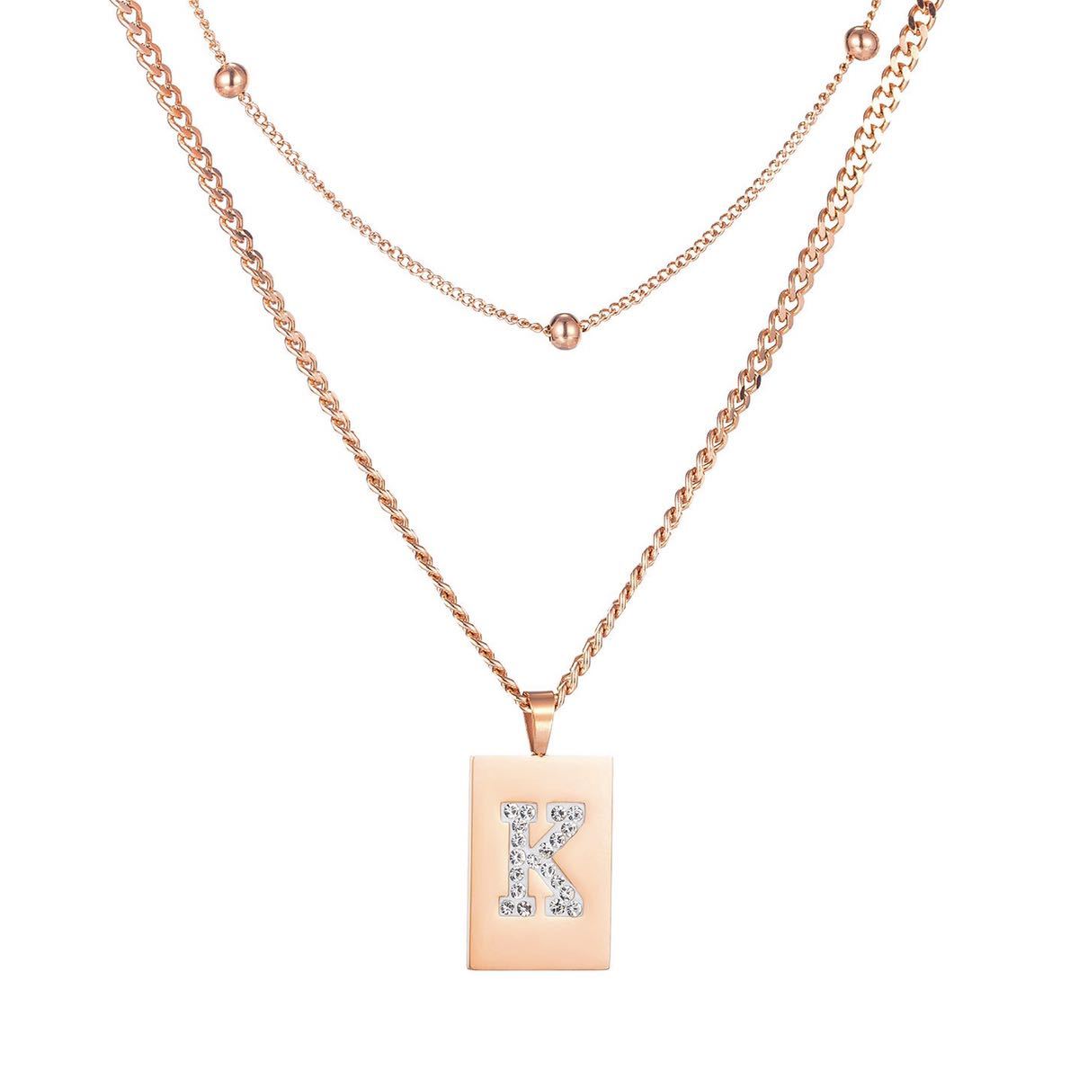 CZ Diamond K Tag Ожерелье Kihei Chain 18 кгп розовое золото нержавеем