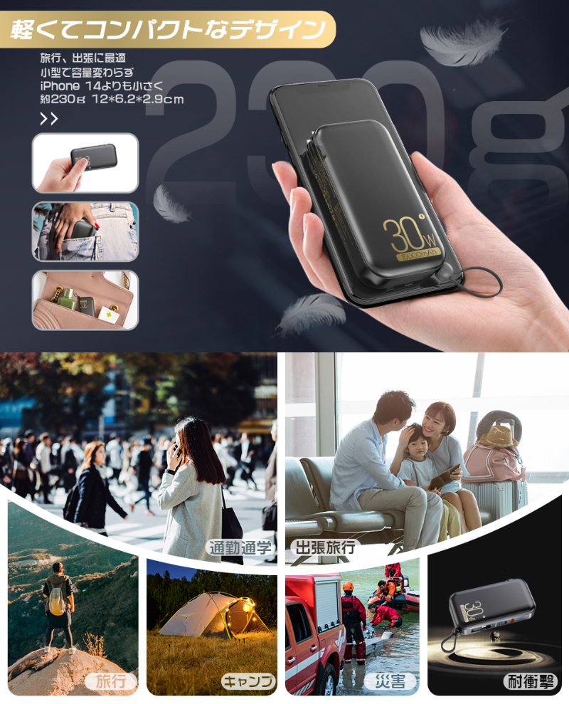 2023 モバイルバッテリー15000mAh スマホ 急速充電 4台同時 Type-C USB PD30W パススルー機能 PSE認証 旅行 出張 緊急 防災 iPhone Android_画像8