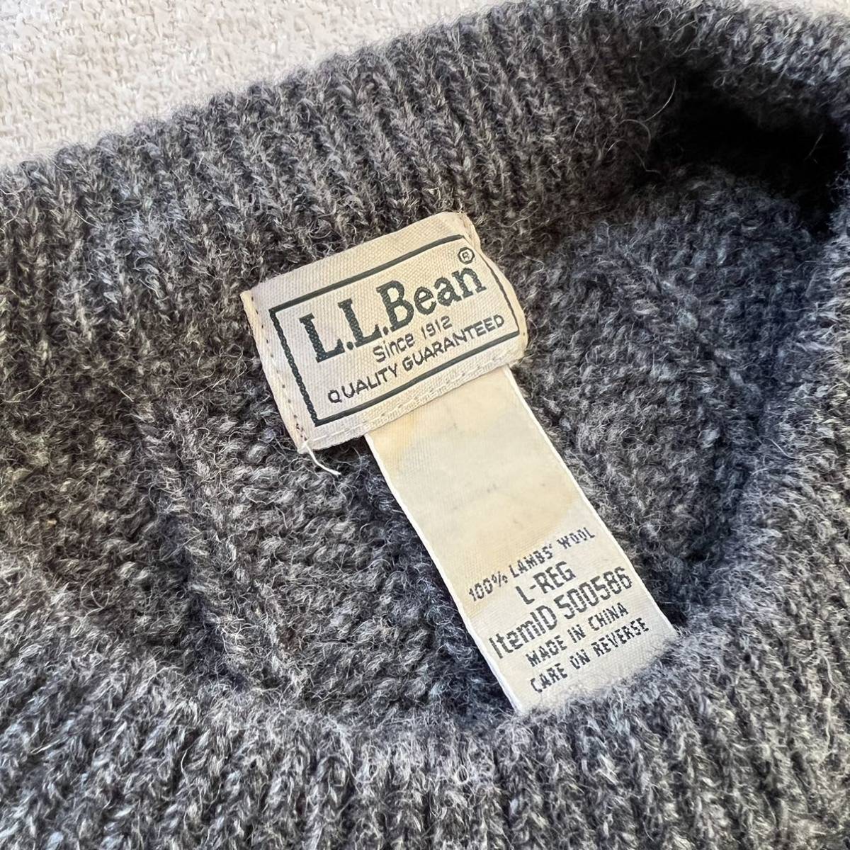 L.L.Bean エルエルビーン ラムウール 100% ニット セーター グレー L ウール llbean クルーネック 厚手 厚地 ローゲージ